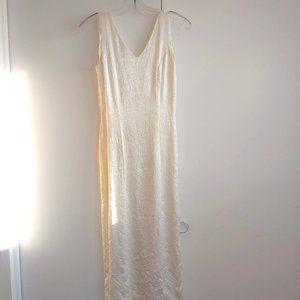 vintage 80s crinkle shiny body con sleeveless maxi party dress